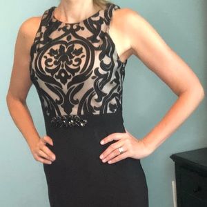 Xscape Black and Nude Long Gown